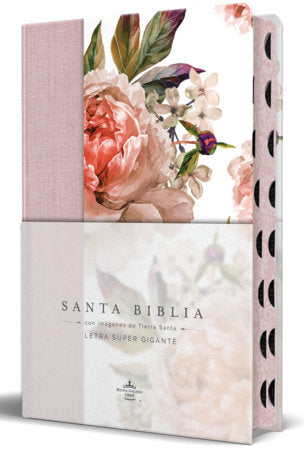Biblia Reina Valera Revisada 1960 letra súper gigante, tapa dura con tela y flores rosada, cantos pintados e índice/ Spanish Bible RVR 1960 Super Giant Print Hardcover by Reina Valera Revisada 1960