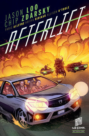 Afterlift Paperback by Written by Chip Zdarsky, Illustrated by Jason Loo, colored by Paris Alleyne, lettered by Aditya Bidikar.