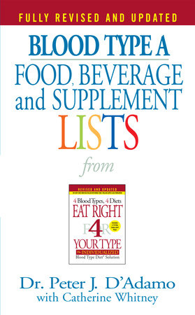 Blood Type A  Food, Beverage and Supplement Lists Paperback by Peter J D'Adamo