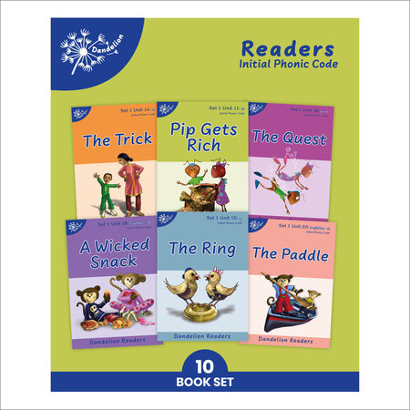 Phonic Books Dandelion Readers Set 1 Units 11-20 (Two-letter spellings sh, ch, th, ng, qu, wh, -ed, -ing, le) Boxed Set by Phonic Books