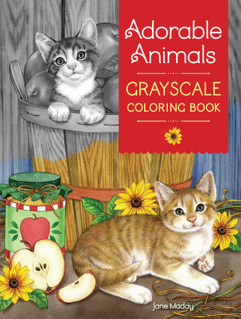 Adorable Animals Grayscale Coloring Book Paperback by Jane Maday