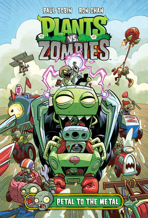 Plants vs. Zombies Volume 5: Petal to the Metal Hardcover by Written by Paul Tobin. Illustrated by Ron Chan. Colorist Matthew J. Rainwater. Letterer Steve Dutro.