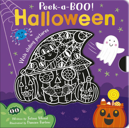 Peekaboo! Halloween Board Book by Selina Wood; illustrated by Damien Barlow