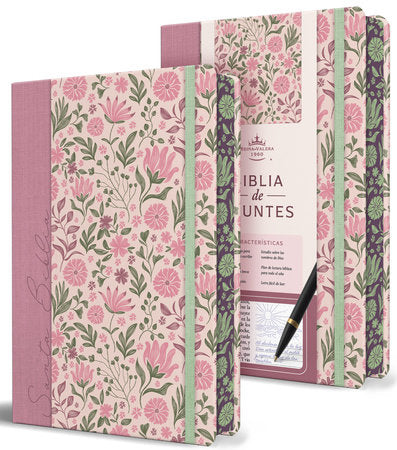 Biblia de Apuntes RVR 1960. Tapa dura, rosada con flores / Spanish Journalling Bible RVR 1960 Hardcover Pink with Flowers Hardcover by Reina Valera Revisada 1960