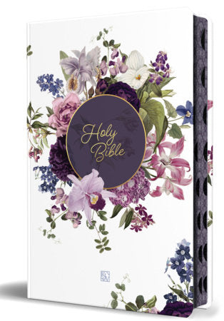 KJV Holy Bible, Large Print, Handy Size Format, Hardcover, Purple Flower, Page Edge Design, Thumb Index, Ribbon Marker, and Red Letter Hardcover by King James Version
