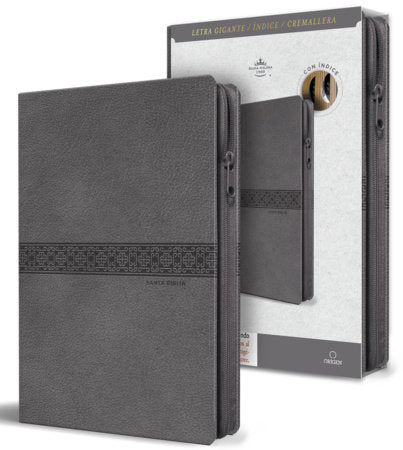 Biblia RVR 1960 Tamaño manual, letra gigante, piel gris con cremallera e índice / Spanish Bible RVR 1960 Giant Print, Gray Leathersoft with Zipper and Index Paperback by Reina Valera Revisada 1960