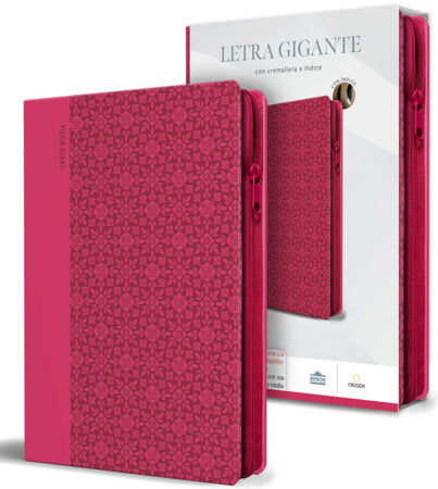 Biblia Reina Valera letra gigante, símil piel rosada con cremallera e índice / Spanish Bible Reina Valera Giant Print, Pink Leathersoft with Zipper and Index Paperback by Reina Valera 1909