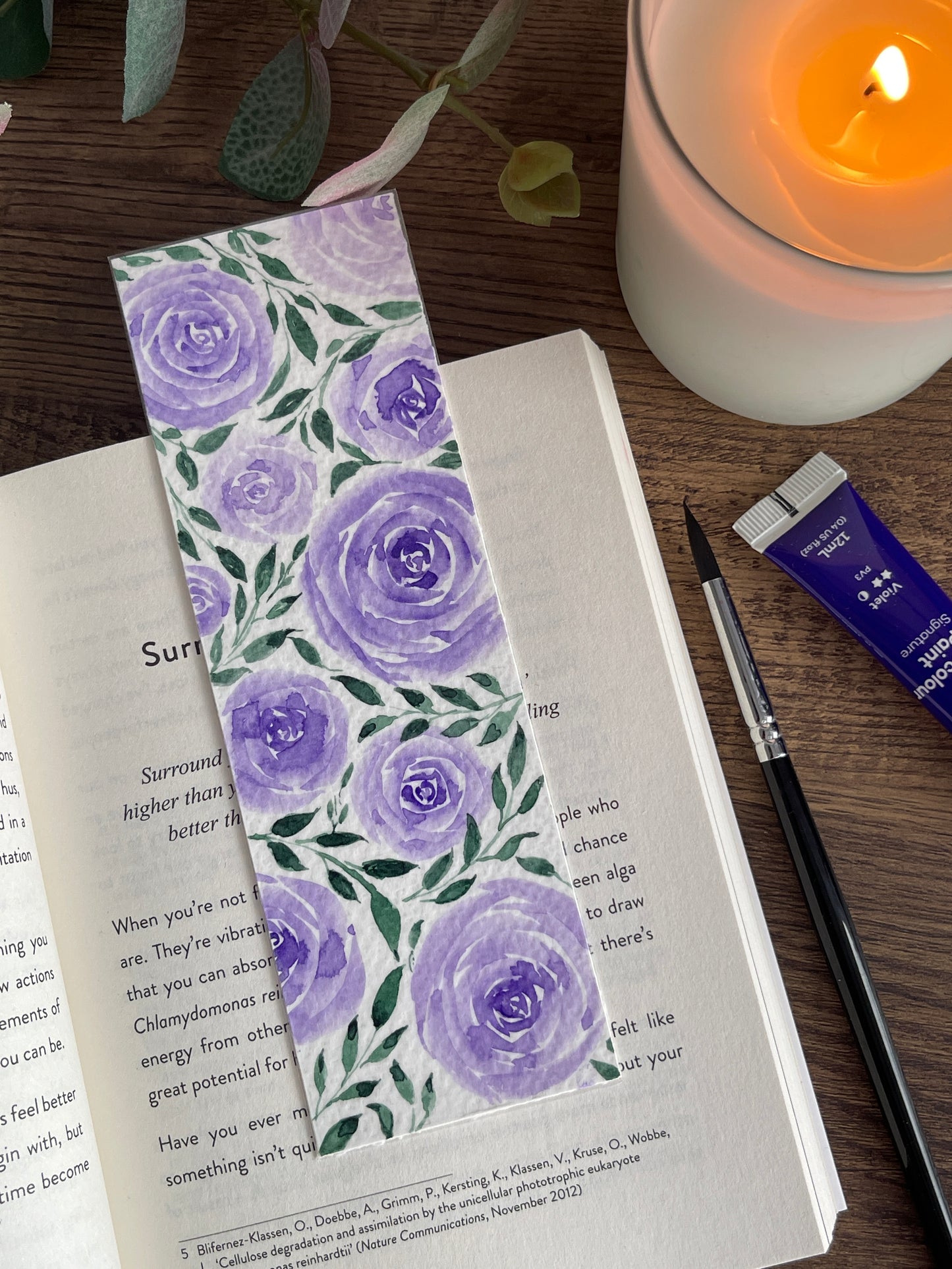 Handmade Watercolor Bookmark - Rose