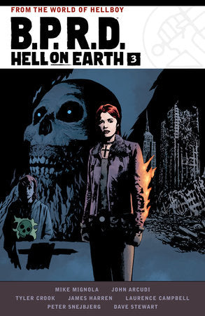 B.P.R.D. Hell on Earth Volume 3 Paperback by Written by Mike Mignola and John Arcudi. Art by Laurence Campbell, Peter Snejbjerg, Tyler Crook, and James Harren. Colors by Dave Stewart.